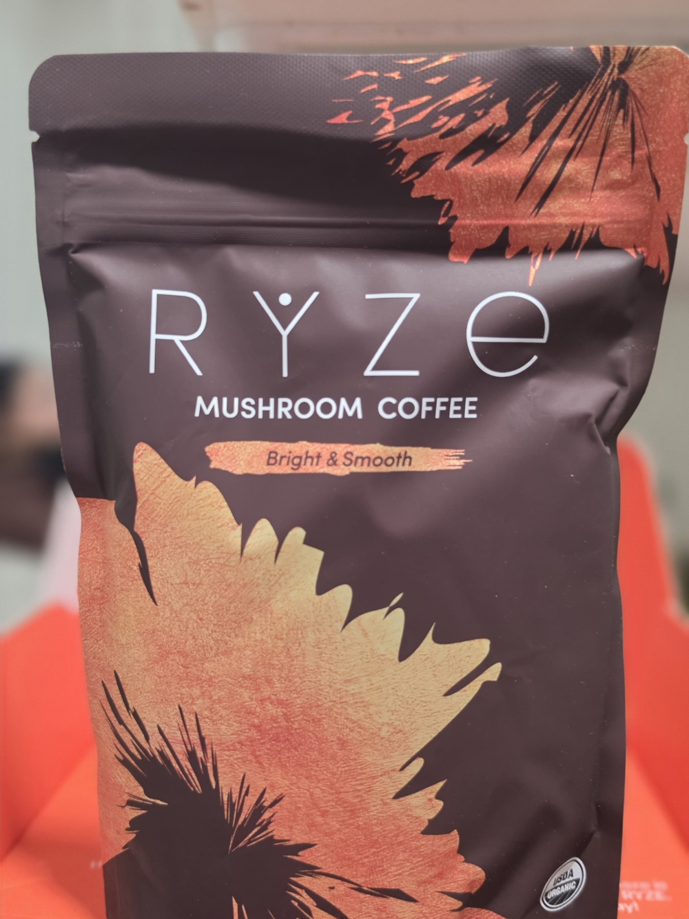 Bright & Smooth Mushroom Coffee — Brown with Orange Accents